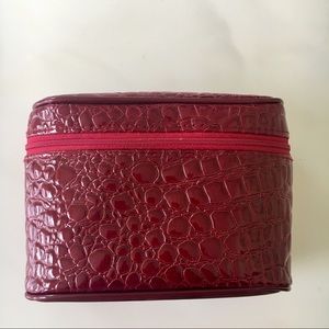 Burgundy Snakeskin Textured Makeup Bag